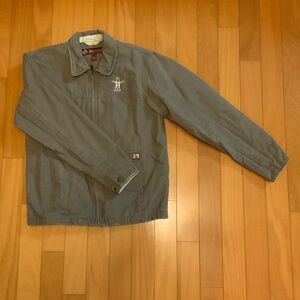 Uni-sex Houston Livestock Rodeo (logo) Classic Gray Work Shirt Jacket.